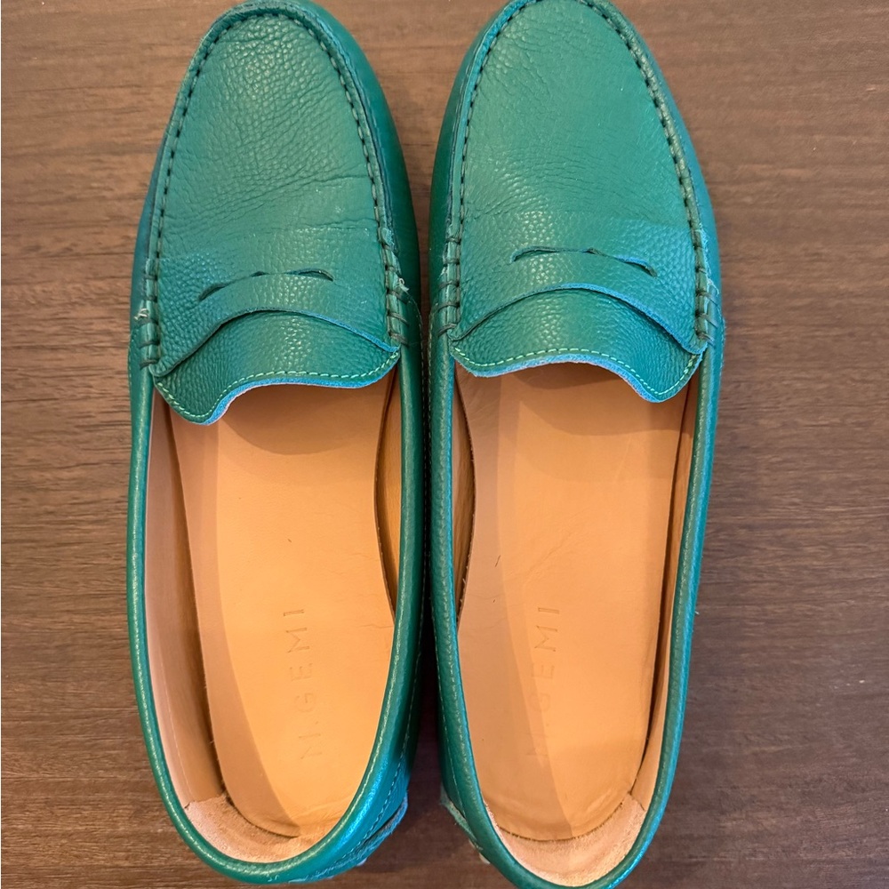 M. Gemi Green Leather Penny Drivers Sz. 11/42 Great Condition!